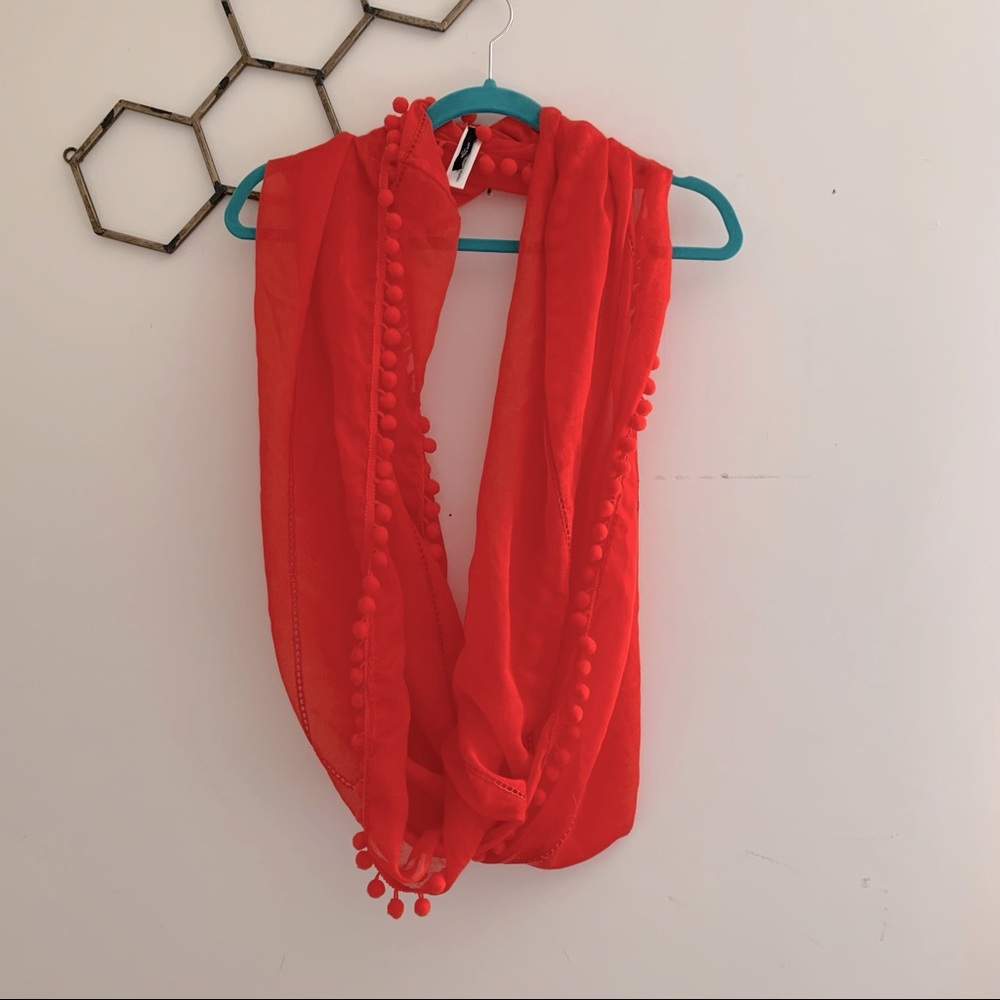 Ann Taylor pom pom infinity scarf